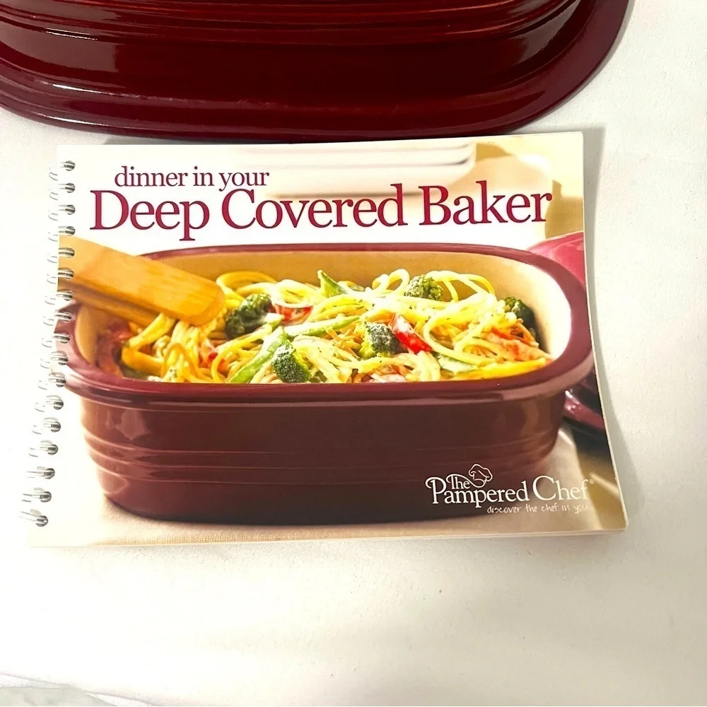 Pampered Chef Cranberry Deep Roaster Covered Baker Stoneware 3.1 Qt USA 5103 EUC